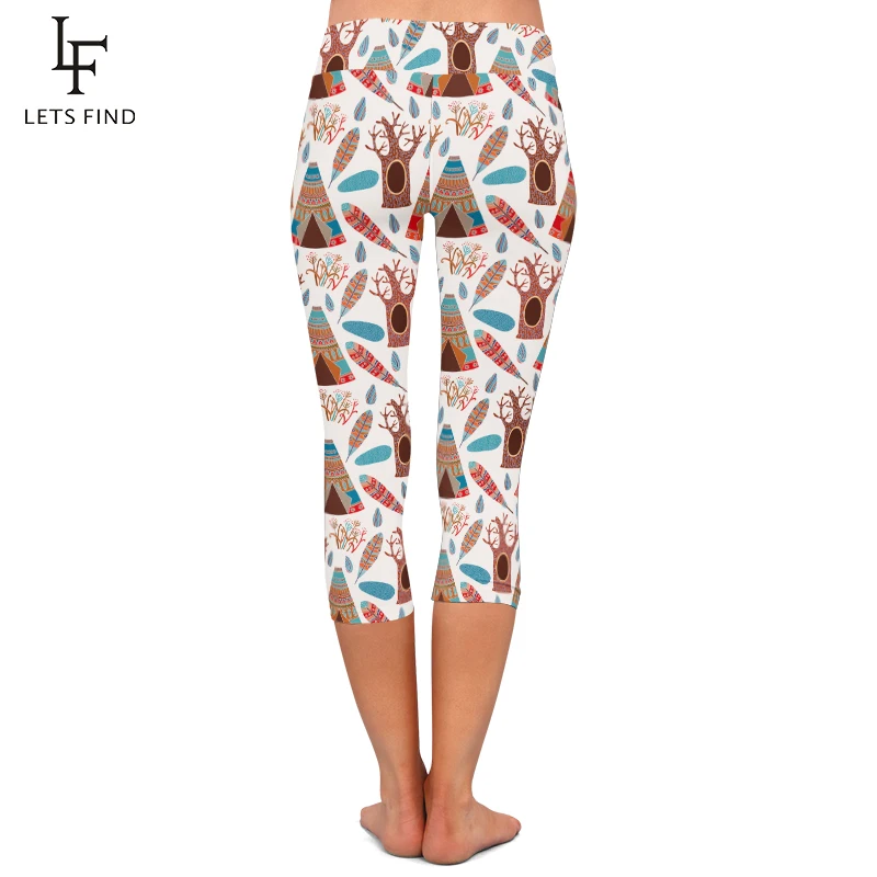 LETSFIND 2019 Summer Style 3D Tent Digital Printing High Waist Women Capri Leggings Comfortable and Soft   Legggings