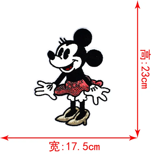 Disney Sequins Clothing Patch Mickey Minnie Mouse Patches Cartoon Sew Clothes Patch for T-shirt Coat DIY Decoration Women Gift Red