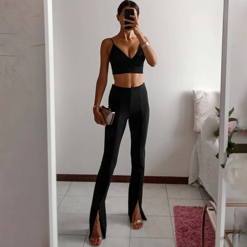Ggbaofan Fashion Sexy Black High Waist Zipper Split Pants For Women Summer Skinny Femme Pantalon Streetwear Slim Trousers cropped leggings