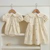 Infant Baby Girls Lace Collar Dress Rompers Sisters Clothes Kids Girls Embroider Flower Princess Dress Family Clothes Rompers 1