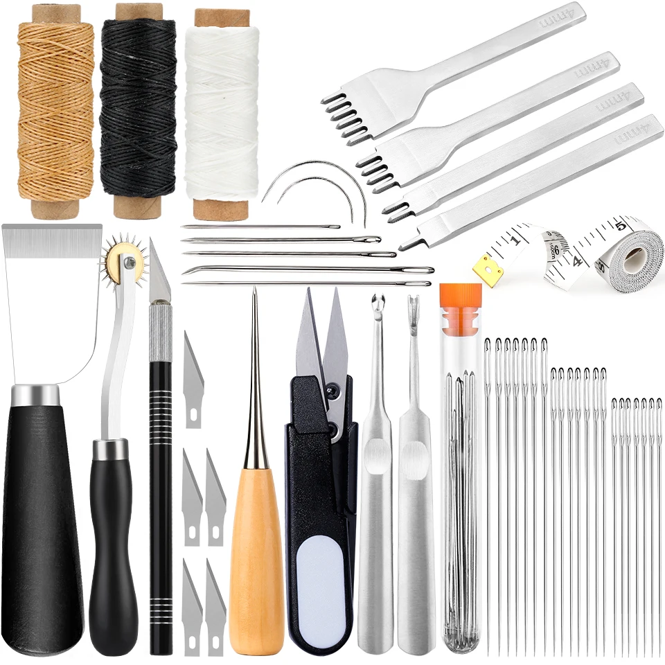Professional Leathercraft Tools Kit Hand Sewing Stitching Carving Work Saddle Groover Set Accessories DIY Handmade Tools Set