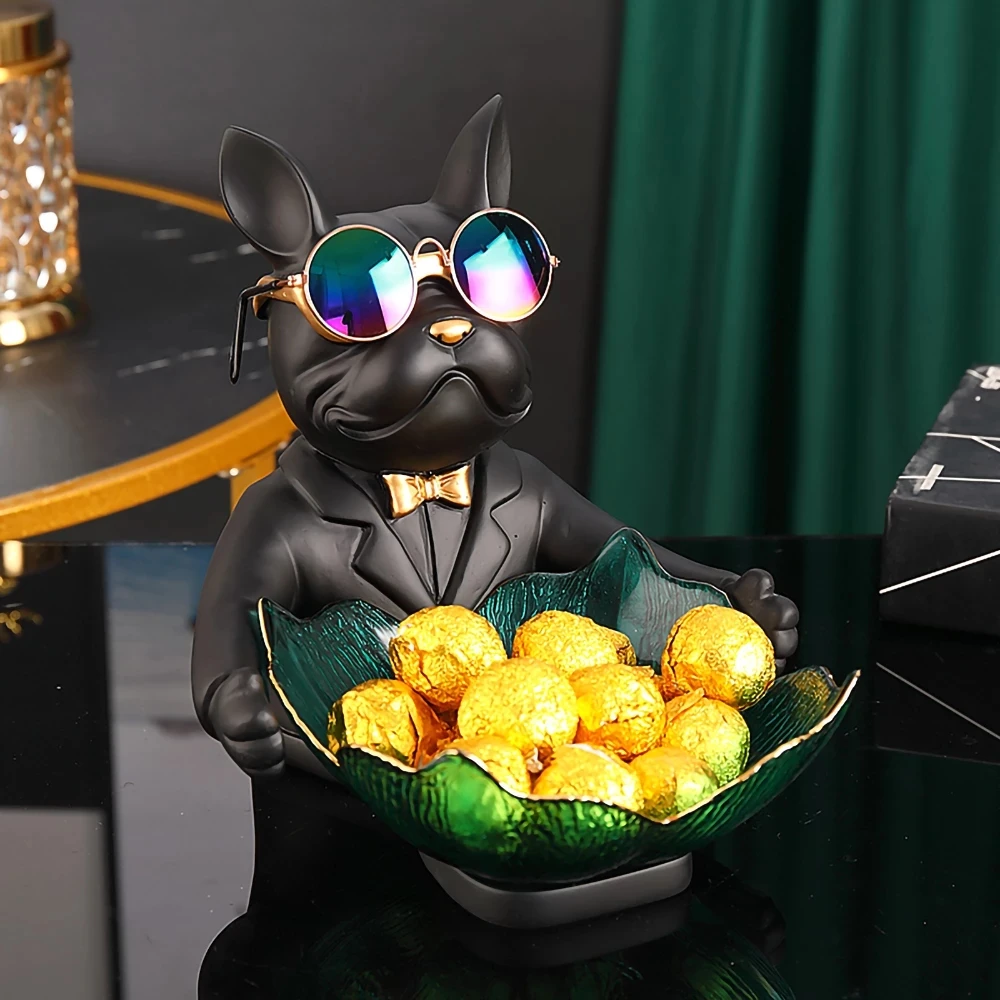 

Bulldog Animal Figurines,Sculpture Home Decoration Accessories,Glass Fruit Dish,Table Ornaments,3D Dog Statue,Living Room Decor