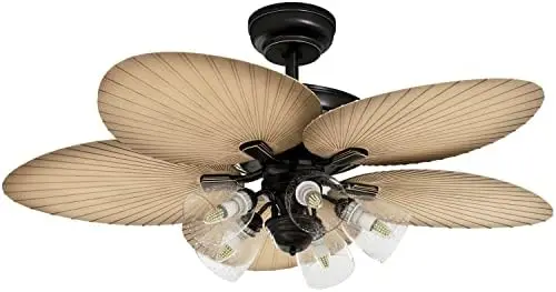 Ceiling Fans with Light and Remote, 52 Inch Palm Leaf Fanlight with Clear Seeded Glass Light Kit, 3 Speed, 4 Timer, Silent Rever ceiling fans with light and remote 52 inch palm leaf fanlight with clear seeded glass light kit 3 speed 4 timer silent rever