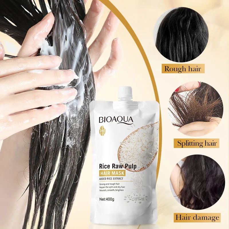 Maschera per capelli alla purè di riso da 400 g, penetra il cuore del capello, reintegra i nutrienti, ripara le cuticole danneggiate e migliora la secchezza, le doppie punte, il crespo e altri danni ai capelli causati da asciugatura con phon, stiratura e tintura. - immagine 2