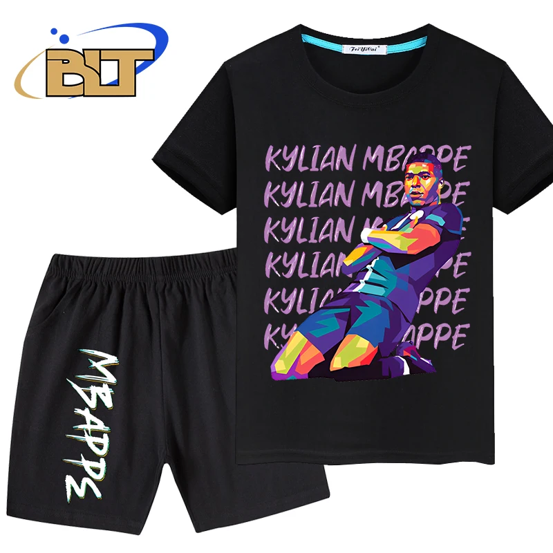 

Mbappe avatar print summer children's clothing boys casual T-shirt pants 2-piece sports short-sleeved suit