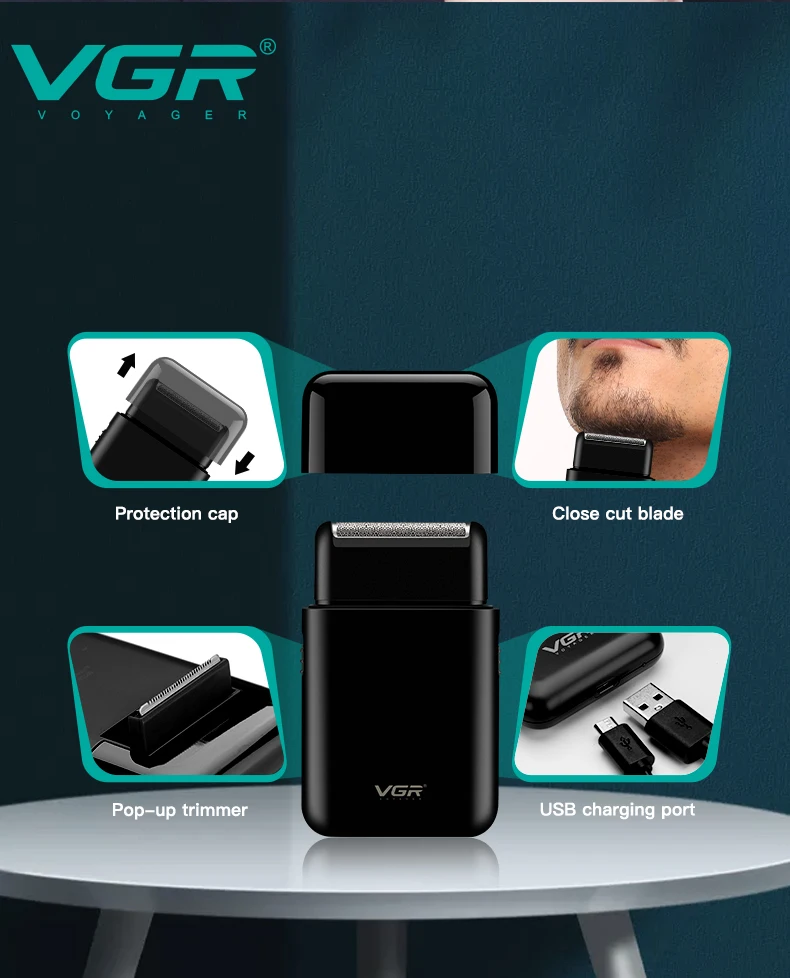Vgr Rasoir Électrique Professionnel Portable Pour Barbe Et Visage_voghion.com