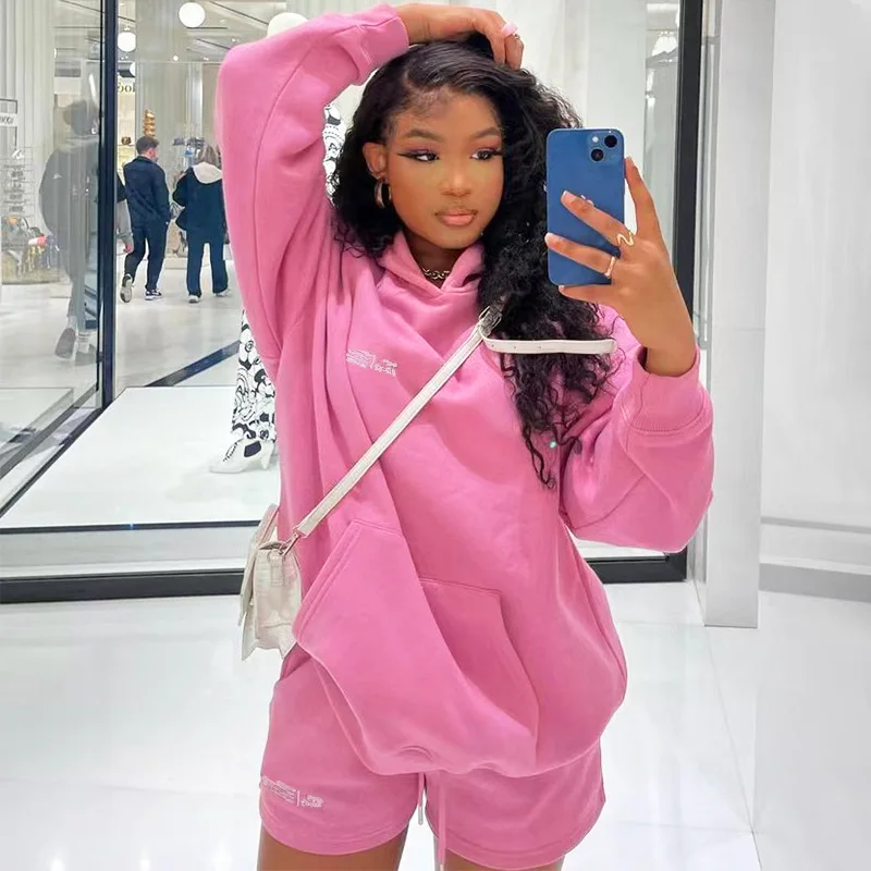 

Two-Piece Sweatshirt and Shorts Set for Women Sports Letter Print Long Sleeve Pullover Hooded Sweatshirt Y2K Fashion New
