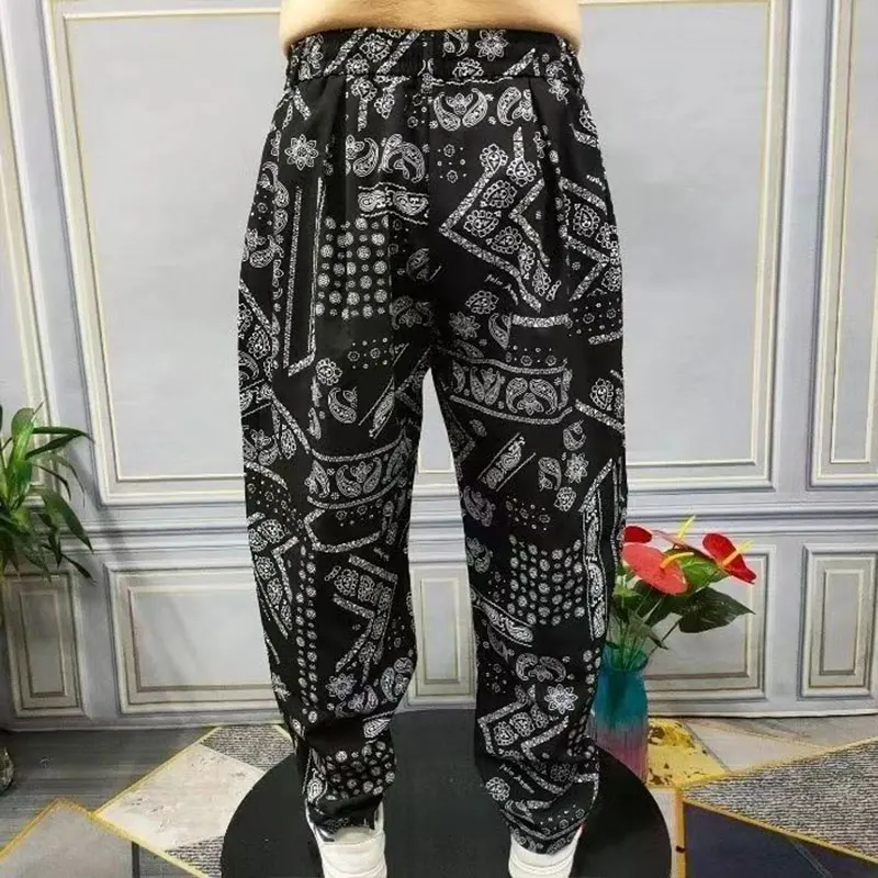 

Summer Elegant Fashion Harajuku Slim Fit Male Clothes Loose Casual Sport All Match Harem Pants Printed Pockets Wide Leg Pants