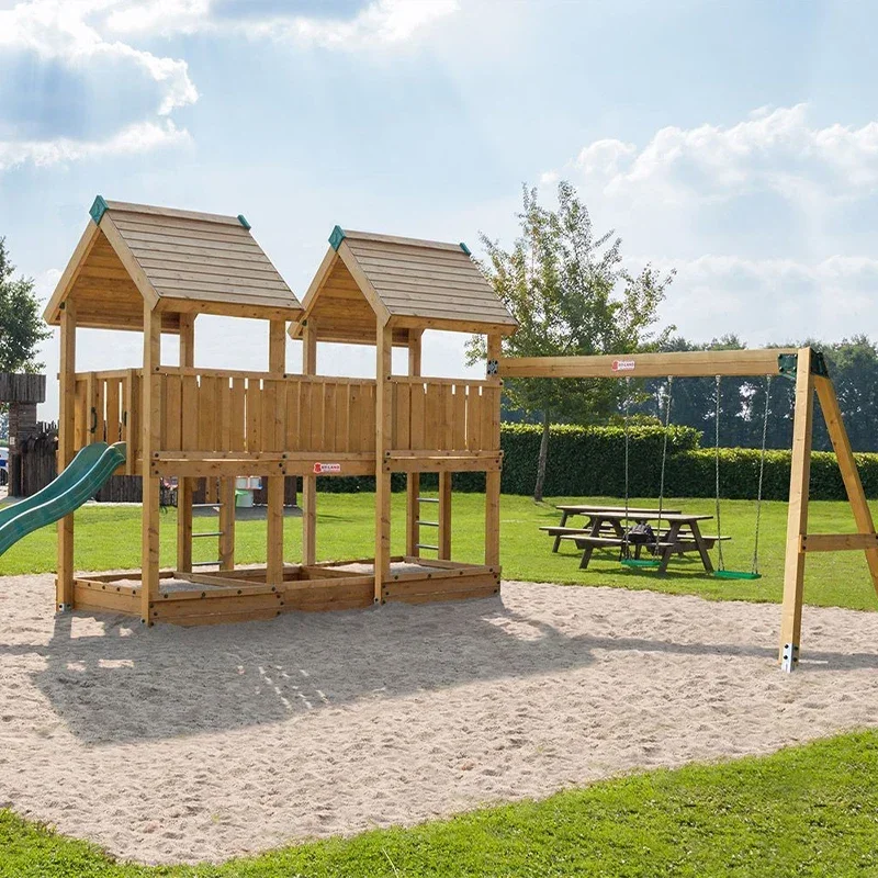 Children's Outdoor Wooden Playground Set Climbing Frame Slide Swing Equipment