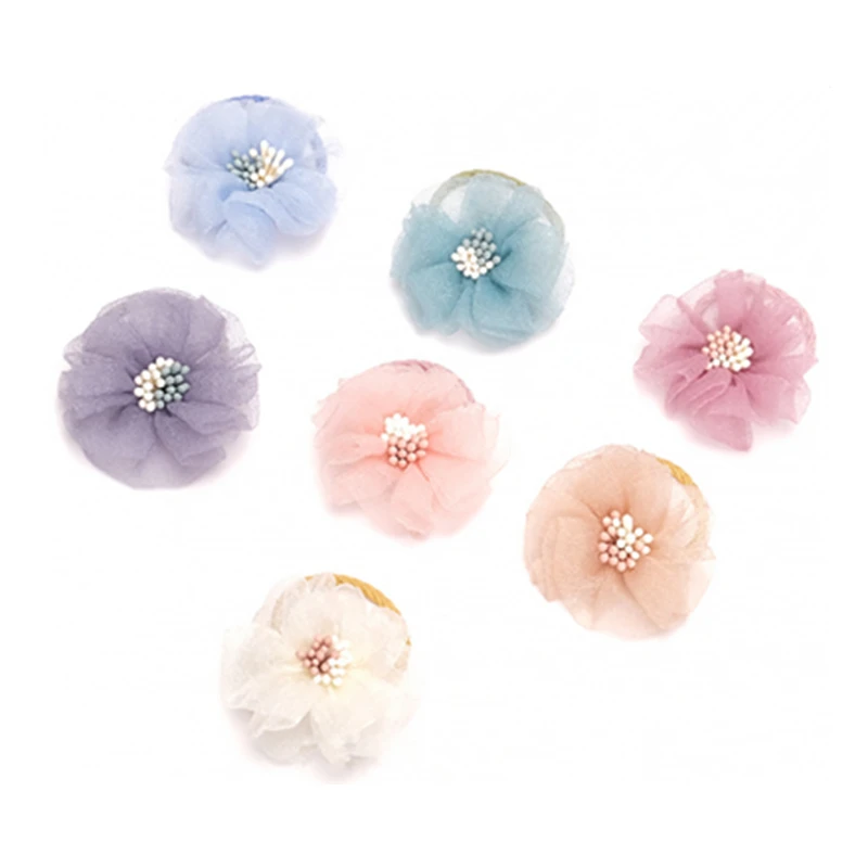 

10Pcs/Lot New In Sweet Snow Yarn Flower Hair Clips For Girls Safety Hairpins Barrettes Headwear Kids Hair Rope Hair Accessories