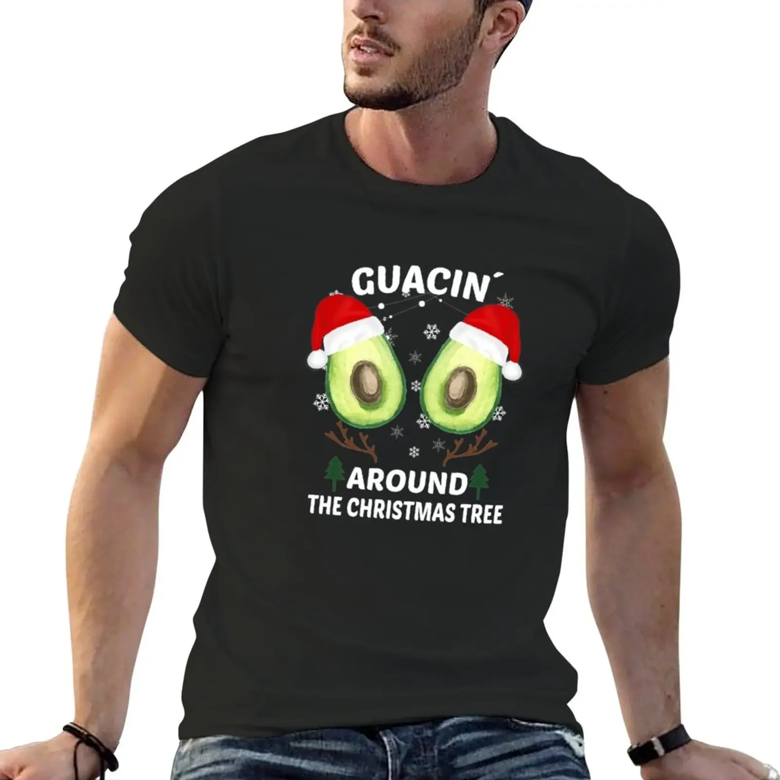 

Guacin Around Christmas Tree Avocado T-Shirt summer top customs graphics Men's cotton t-shirt