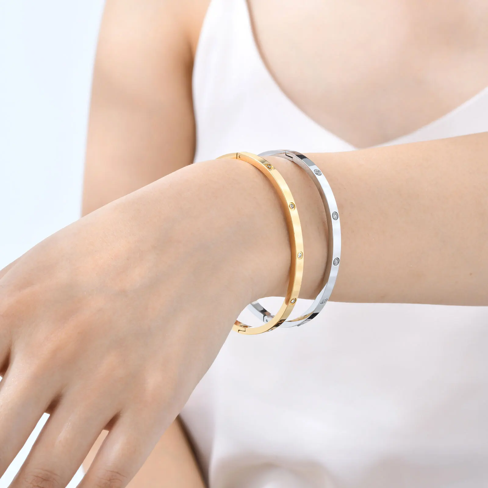 Vnox Waterproof Zircon Bangles For Women Stainless Steel Wrist Brackets Hand Jewelry Mother's Day Card