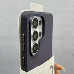 Premium Woven Fabric Magnetic Case with Matte Anti - Slip Bumper Cover - Galaxy S23 Ultra (Purple)