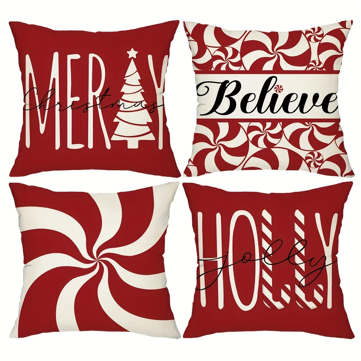 

Merry Christmas Tree Decorative Throw Pillow Cover Red Candy Canes Pillowcases Winter Holiday Holly Jolly Gifts Cushion Cases