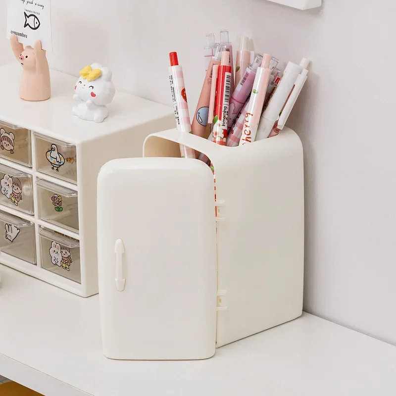 Cute Cartoon pen container Creative Storage Refrigerator Shape Desk Organizer Ornament Student Office Desktop Pen Holder for Desk