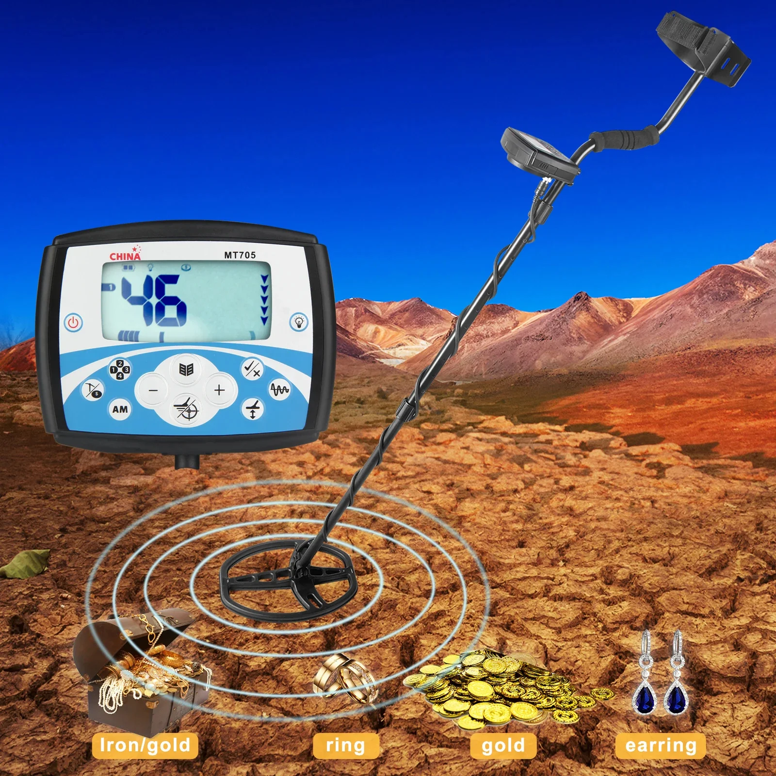 MT705 Professional Underground Metal Detector High Sensitivity Waterproof Search Coil Metal Detecting Tool Treasure Pinpointer
