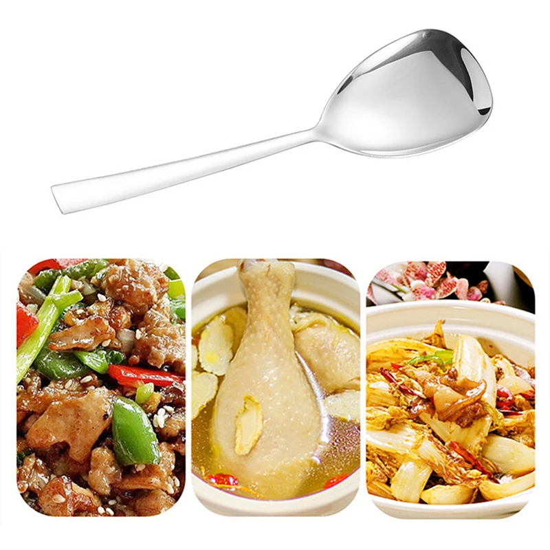 1Pcs Kitchen Dinner Dish Soup Rice Western Public Spoon Large Stainless Steel Round Head Triangular et Serving Spoon stainless steel spoon