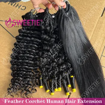 Light Yaki Straight Crochet Virgin Hair Natural Straight Human Hair Deep Curly Feather Crochet Hair Extensions For Braiding 1