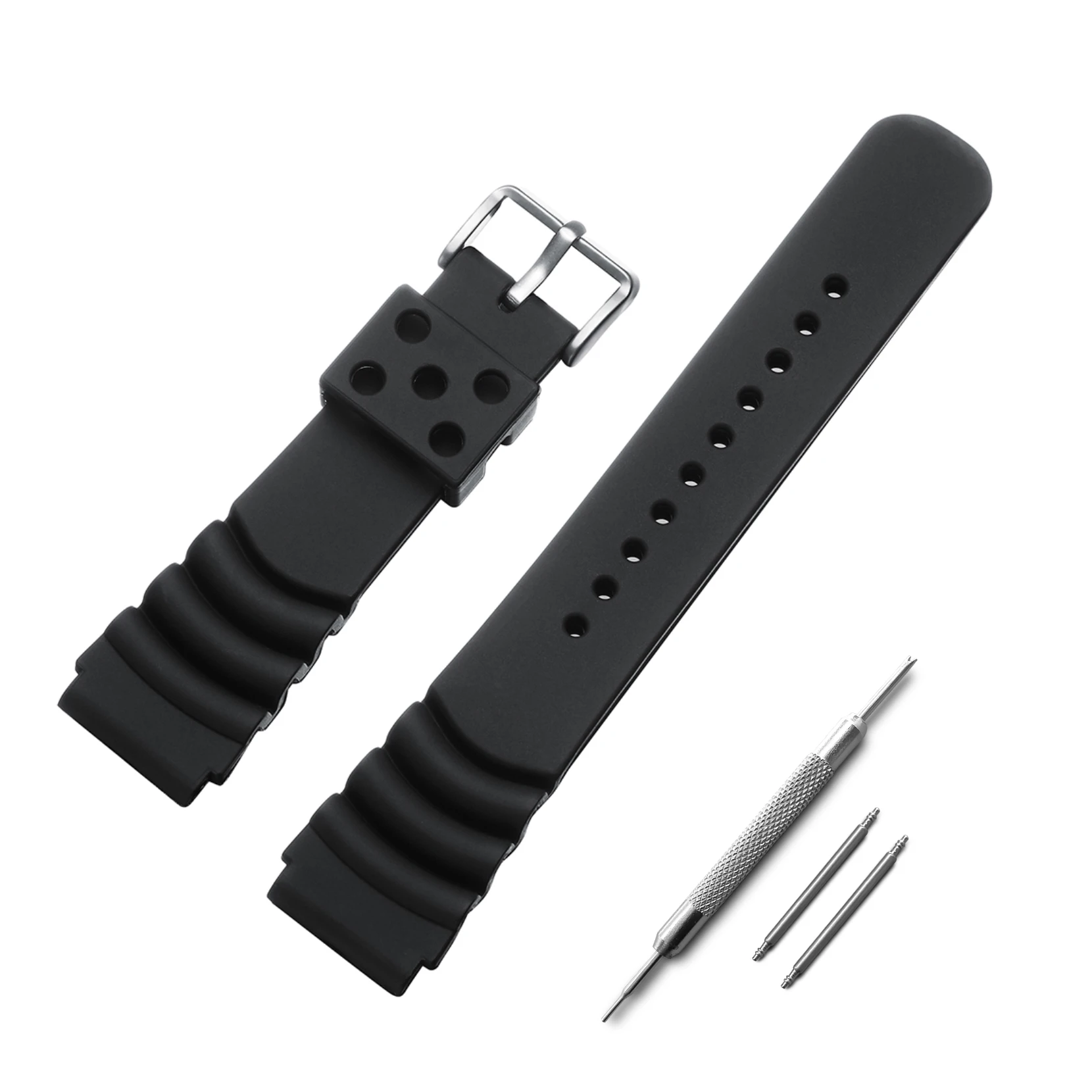 Premium Soft Rubber Watchband with Stainless Steel Buckle - Durable Strap