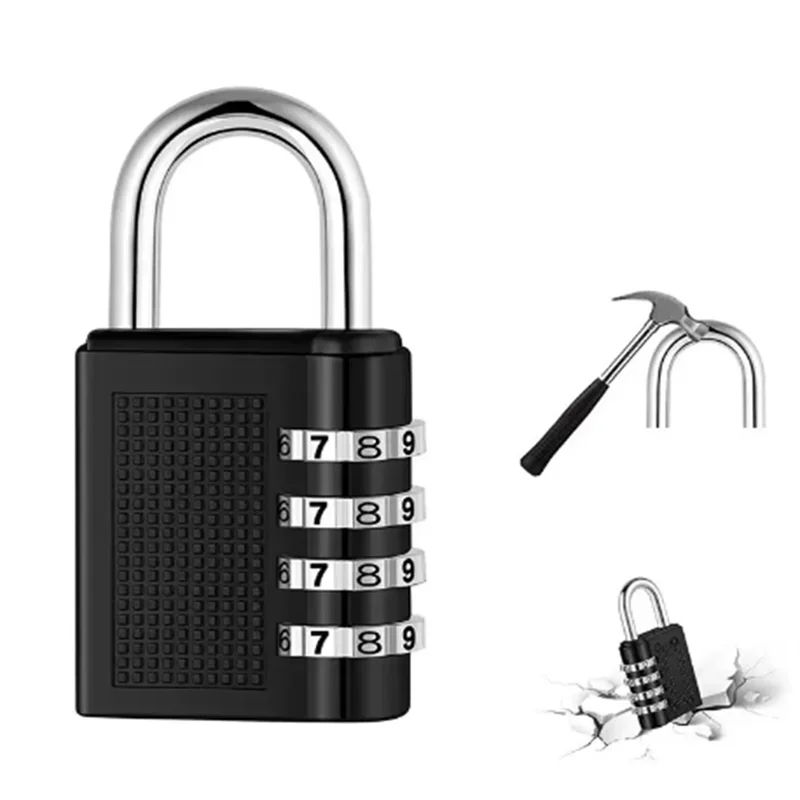 4 Digit Zinc Alloy Combination Lock Padlock Luggage Anti-theft Weatherproof Security Outdoor Gym Safely Code By Lock Black mini padlock