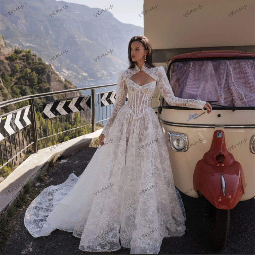 Exquisite Wedding Dresses Modern Bridal Gowns Lace Tiered Robes Full Sleeves Robes For Formal Party Vestidos De Novia Customized 3