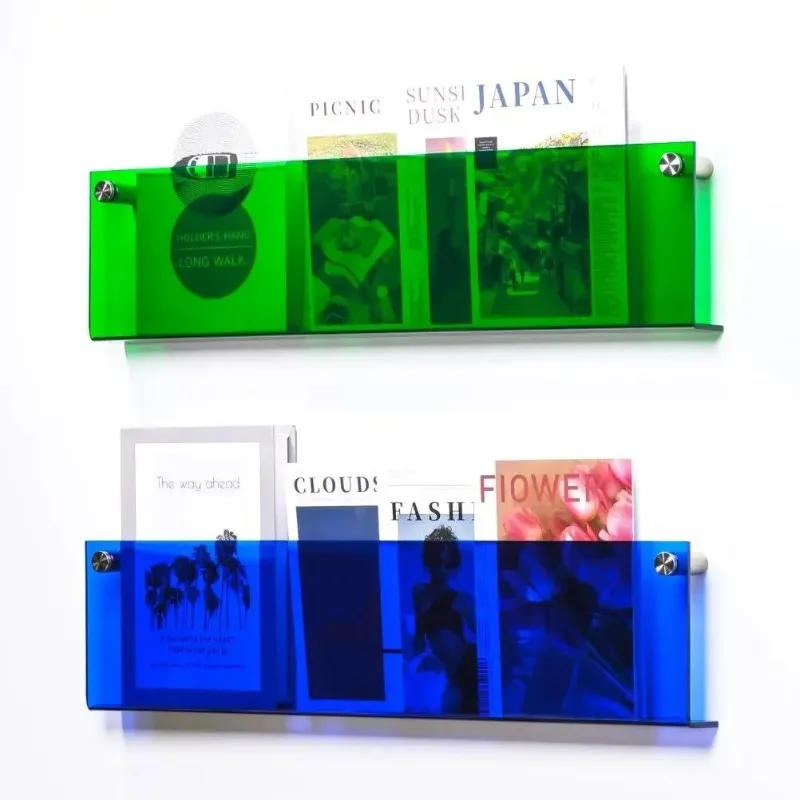 Transparent Acrylic Wall Mounted Bookshelf Magazine Storage Rack Record Display Stand for Children's Books Newspapers Albums