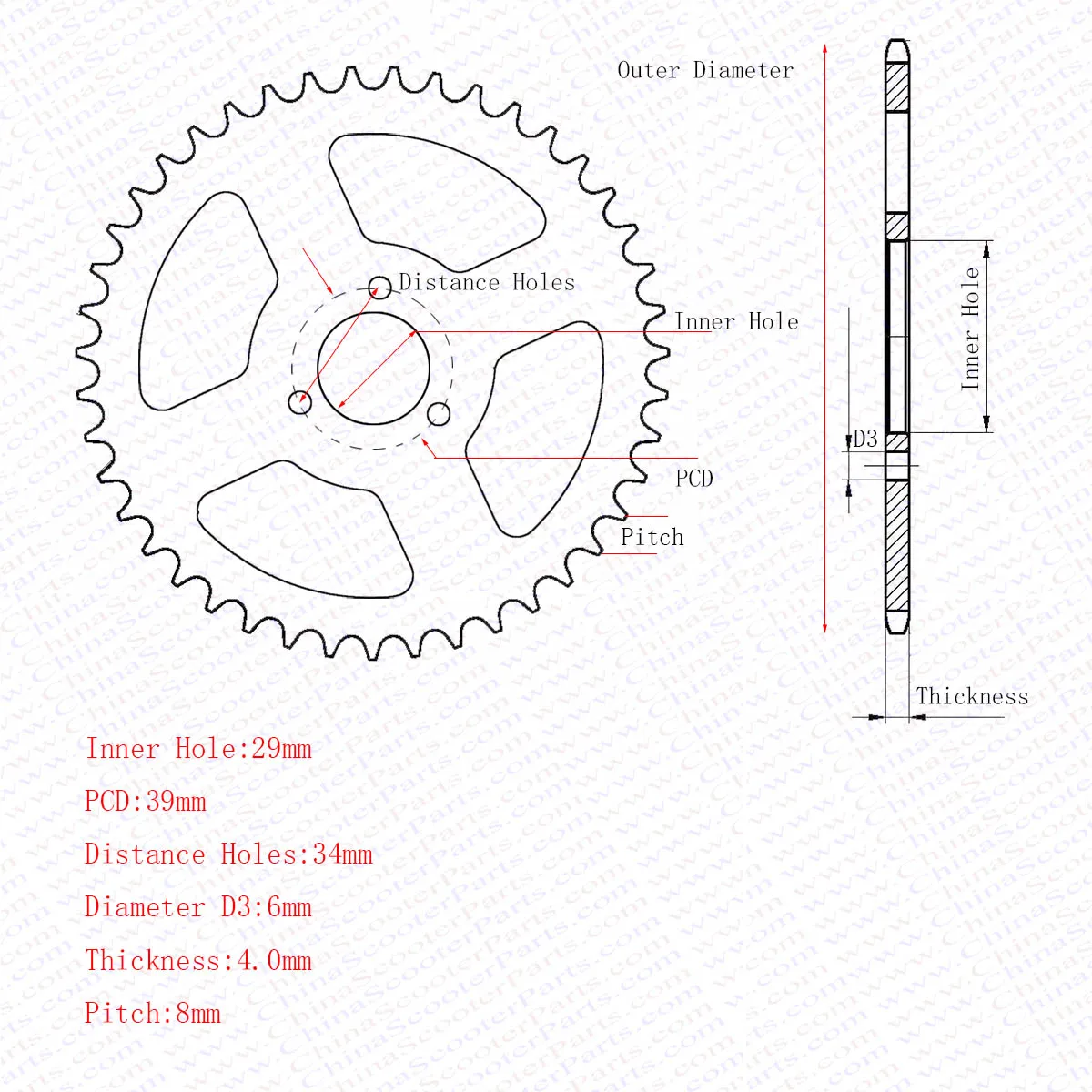 44 54 64 Tooth 44T 54T 64T T8F 29MM Rear Sprocket For Razor EVO X-Treme IZIP Scooter 47CC 49CC Mini Moto Quad Dirt Pit Bike
