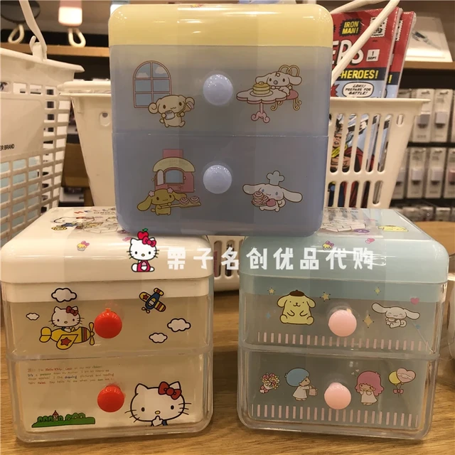 MINISO Sanrio Storage Box Kuromi Cinnamoroll MyMelody Nine-Grid Drawer  Desktop Kawaii Children's Stationery Ornament Arrangement