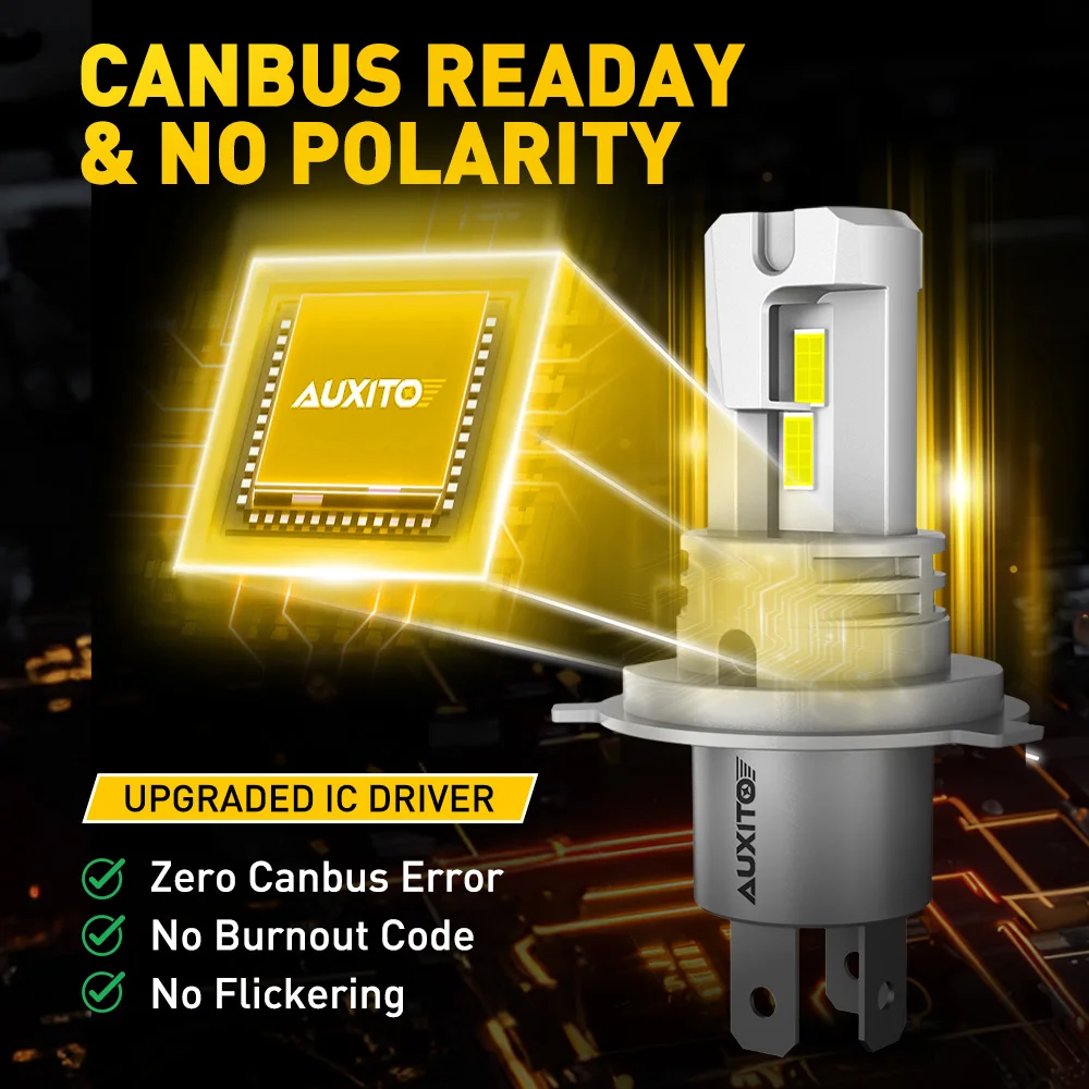 AUXITO LED Canbus 자동 헤드램프, HB2 9003 LED 헤드라이트, 하이 및 로우 빔 H4 헤드 램프, 마쓰다 포드 포커스용, 12V, 20000LM, H4, 2 개