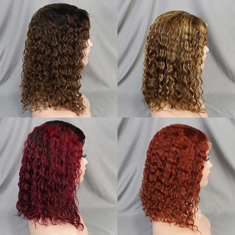 200% Density Human Hair Wig 4x4 Transparent Lace Closure Frontal Wigs Short Bob Curly Water Wave Human Hair Wigs for Black Women