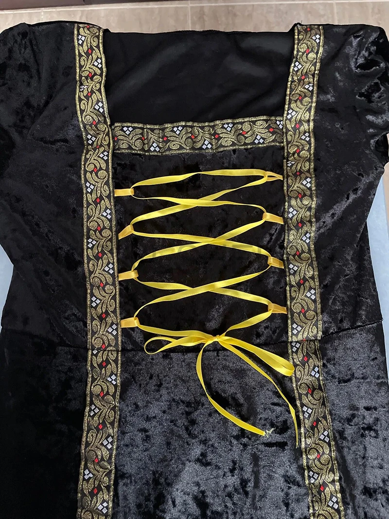 Women Medieval Retro Elegant Cosplay Long Sleeve Dress Robe Halloween Gothic Bandage Dress Vestidos Palace Court Costumes