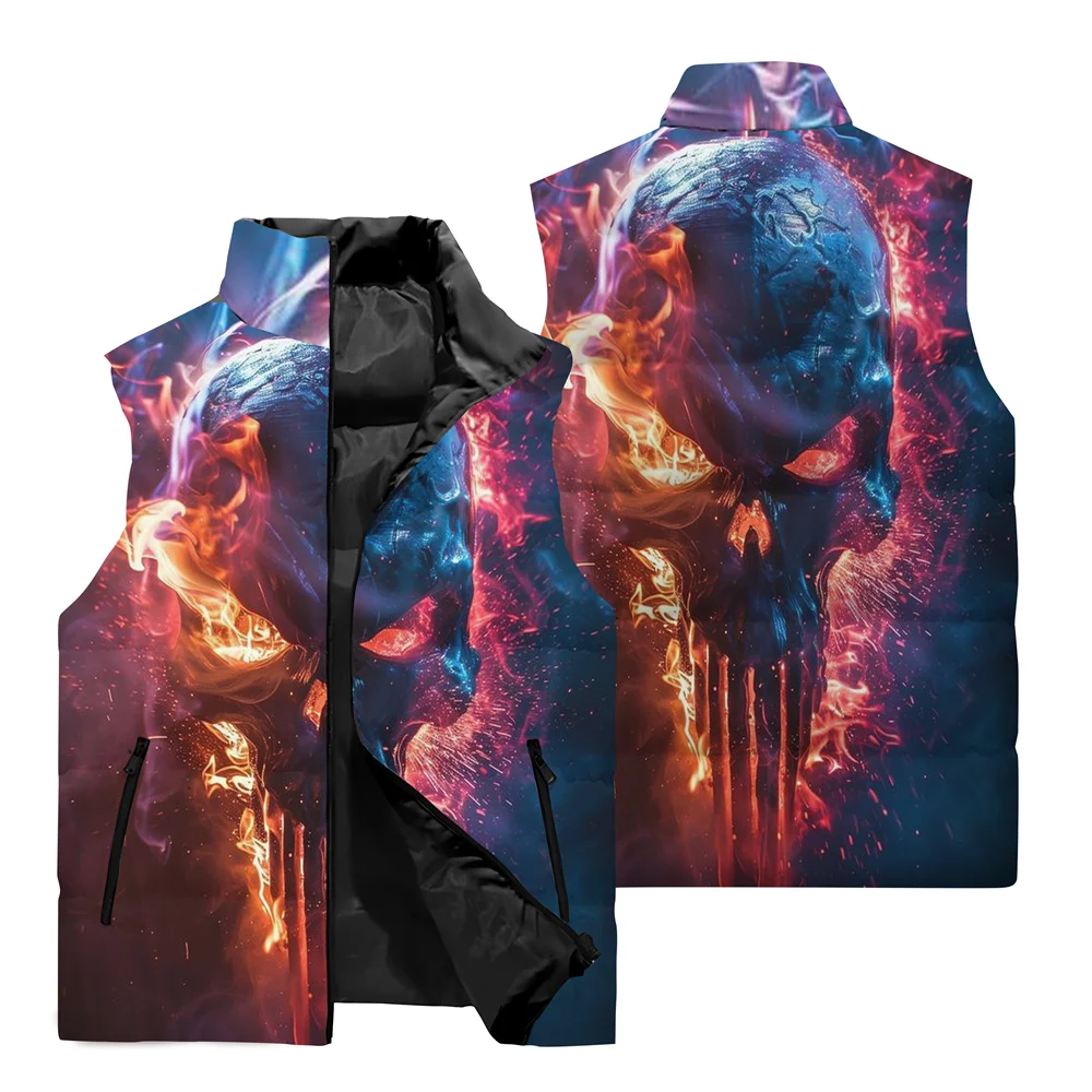 thumbnail image 1 of Chaleco de ciclismo para hombre con estampado 3D de calaveras, jersey de ciclismo para motocicleta, chaleco cortavientos con cremallera y cuello alto informal para otoño 2024, 1 of 5