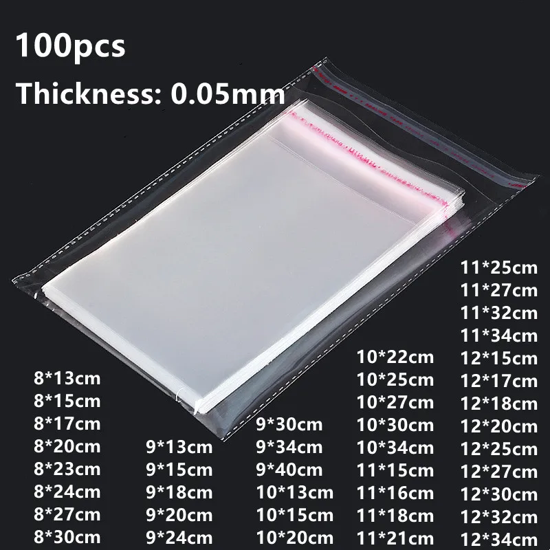 보석 사탕 쿠키 선물 포장 OPP 셀로판 가방 의류 보관 파우치에 대 한 100pcs 투명 자기 접착 비닐 봉투
