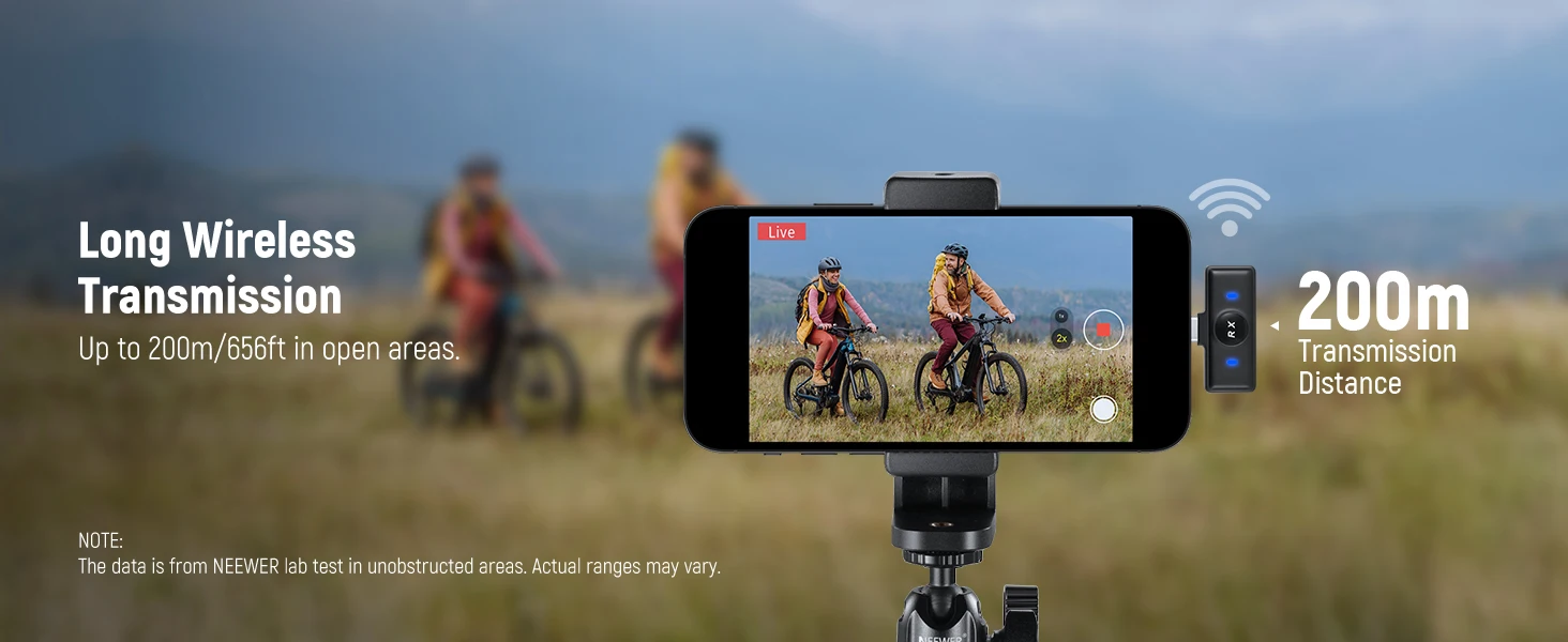 Neewer KM18 Wireless Lav Mic w/Noise Canceling & USB-C Case, 24H 200m for iPhone