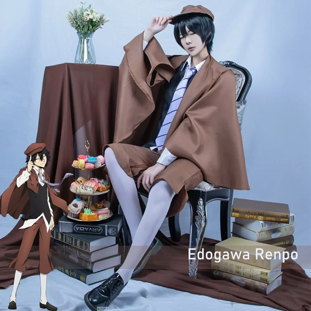 

Edogawa Renpo Cosplay Bungo Stray Dogs Cosplay Costume Coat Uniform Hat Set Outfits Anime BSD Costumes for Halloween Party