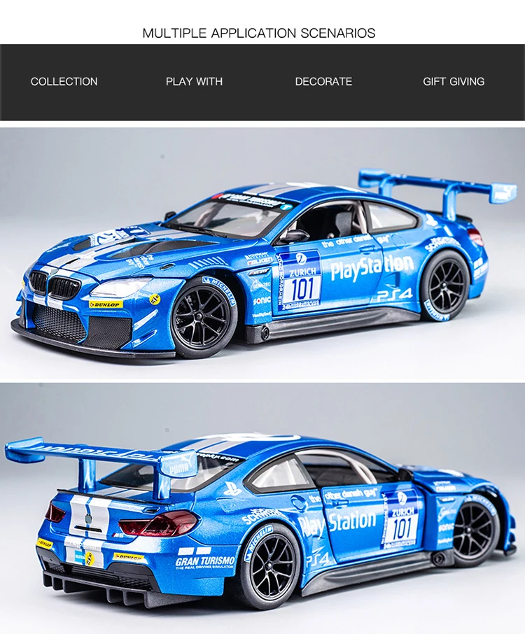 1:24 BMW M6 GT3 Le Mans Alloy Racing Car Model Diecast Toy Sport