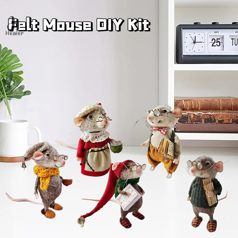 Cute Needle Felted Mouse Kit Handmade Needle Felt Mice Winter Christmas Felted Mouses Christmas Wool Felt