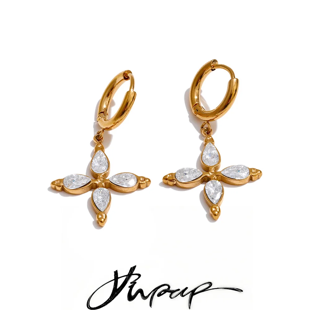 Yhpup Earrings Stainless Steel AAA Cubic Zirconia for Women