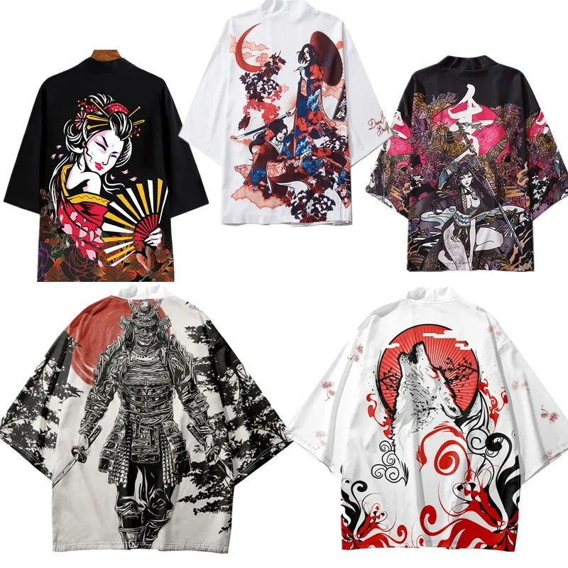 Summer Ukiyoe Japanese Harajuku Kimono Cape Feather Robe 3D Digital Printed Cardigan