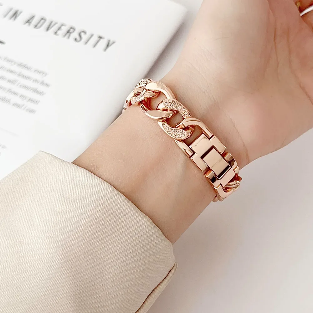 Silver Bling Luxury Metal Bracelet for Women - Dressy Chain Strap for Smart Bands