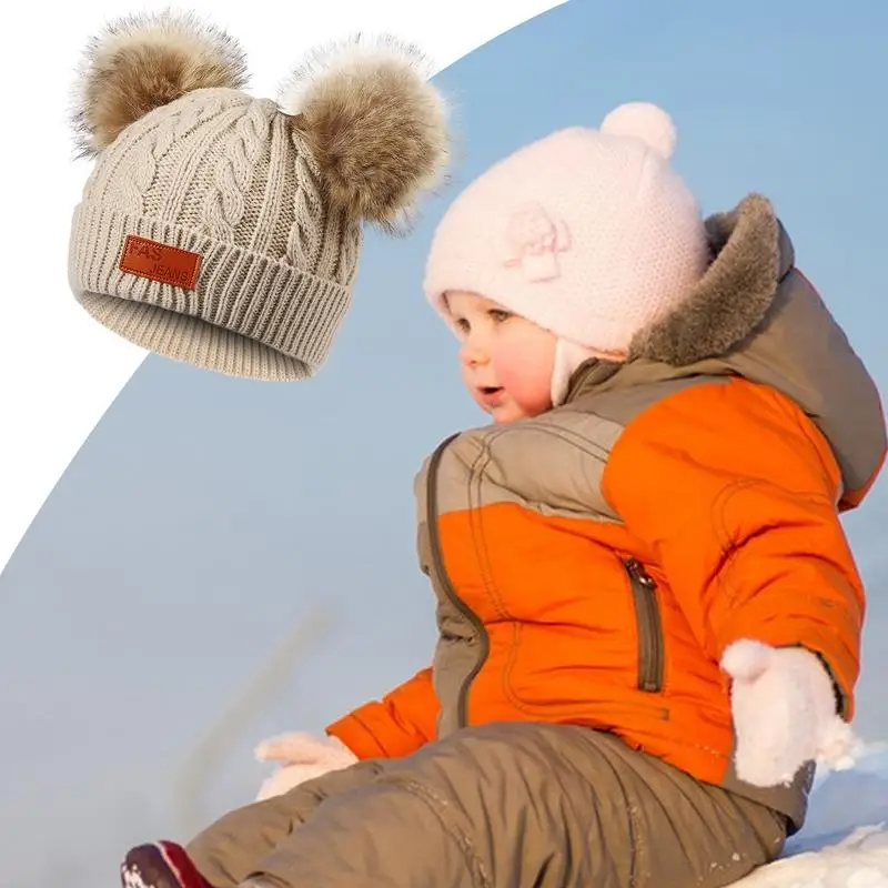 Toddler Girl Hat Pompom Knitted Ski Beanie Hat Comfortable Warm Stretchy Kids Beanie Hats For Boys Girls Toddler Baby School