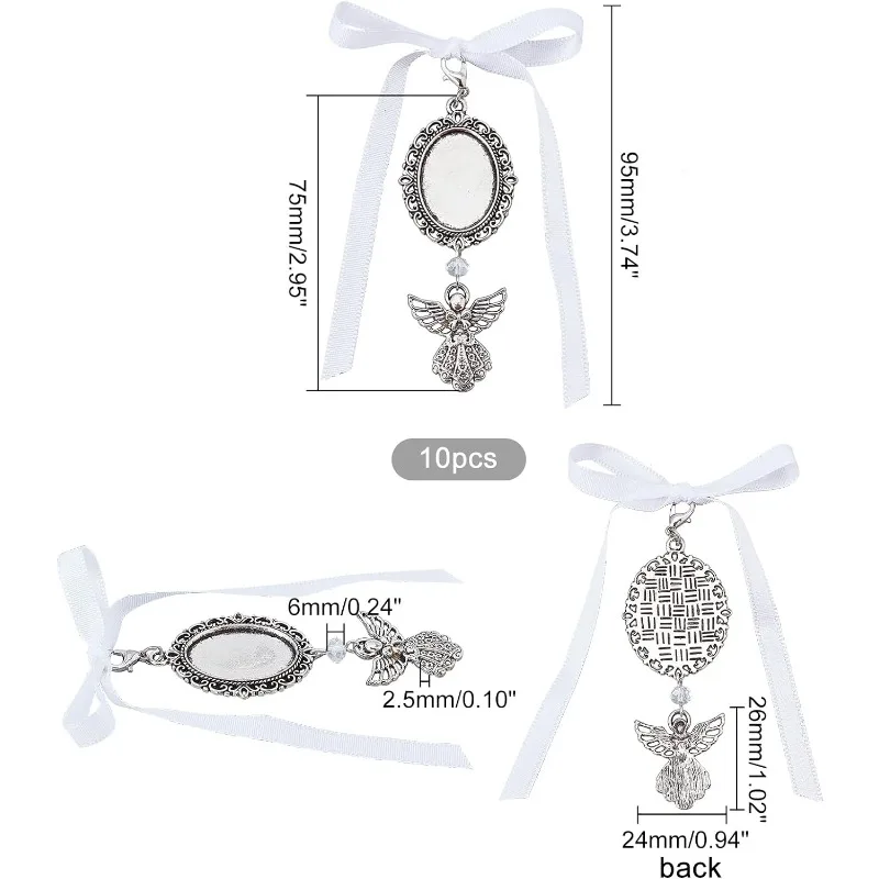 10Pcs Wedding Bouquet Photo Charms Alloy Memorial Angel Photo Charm 95mm Oval Frame Bridal Charm Angel Wing Charms