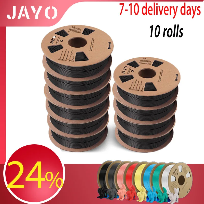 JAYO 3D Printer PLA/PLA Meta/PETG/SILK/PLA+/ASA/ Rainbow Filament 1.75mm 10 Rolls 3D Printing Materials for 3D Printer&3D Pen