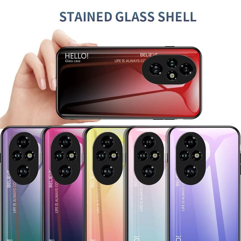 Gradient Tempered Glass Shockproof Hard Back Phone Case