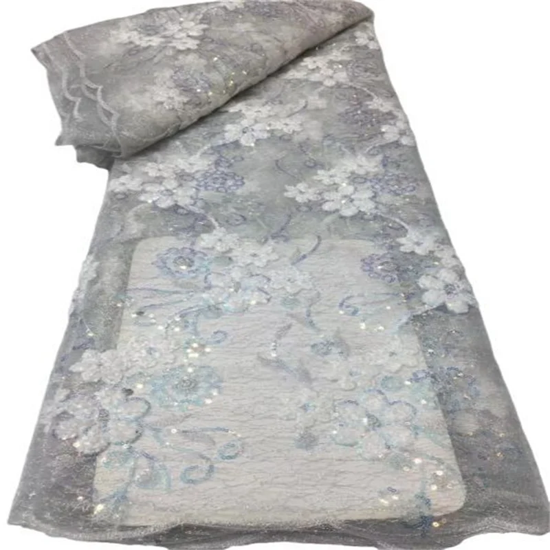 

Fashion African Lace Fabric Sequins Tulle Mesh Embroidery Lace for Wedding Bridal Fabrics High Quality Laces Dresses 2023