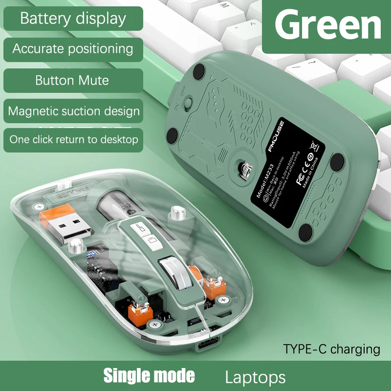 M233Transparent Magnetic Mouse Triple Mode 2.4G Bluetooth 