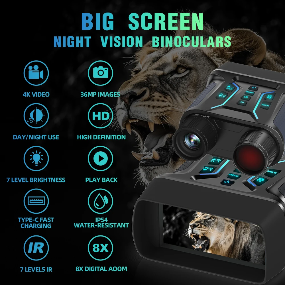 4K Night Vision Binoculars 4.5 inches HD screen Hunting Binoculars for Adults wi