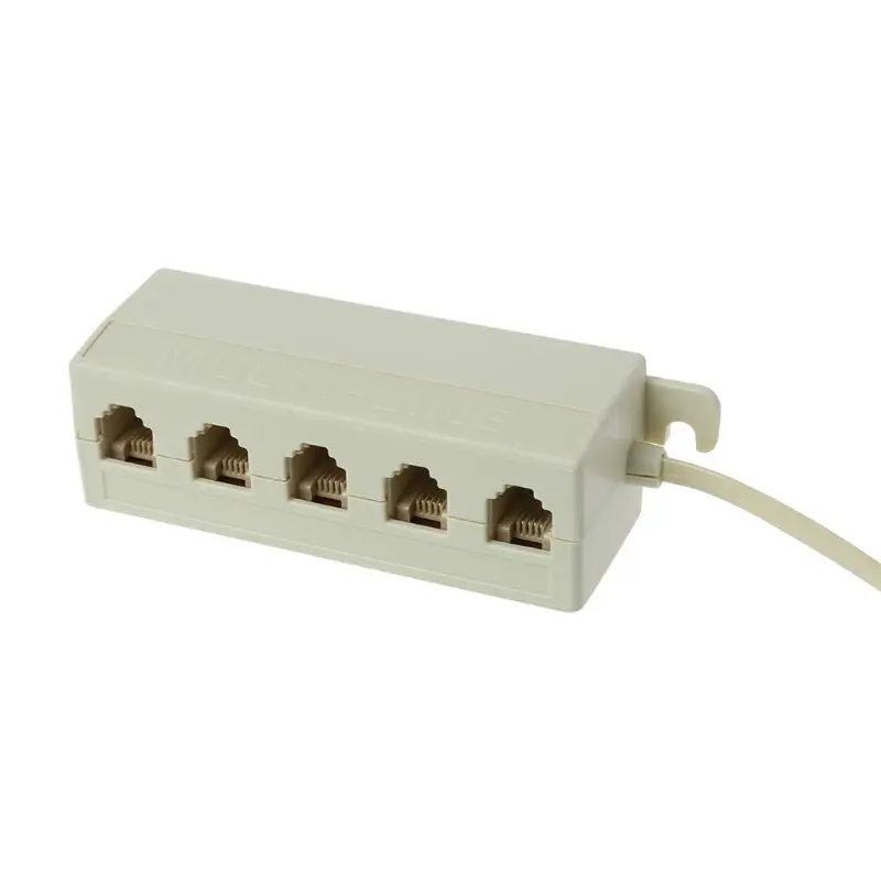 Beige Color 5 Way Outlet 6P4C RJ11 Telephone Phone Modular Jack Line Splitter Adapter 1-in-5-out P9JB