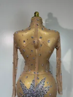 Women Sparkly Rhinestones Mesh See Throug Bodycon Jumpsuit Stage Performance Costume Nightclub Party Luxury Birthday Outfit - Image 6