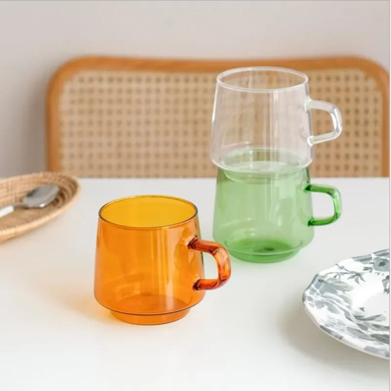 Modern Ins Nordic Coffee Cup Latte Colored Glass Vintage Water Tea Milk Glass Cup Transparent Heat-resistant Wedding Mug